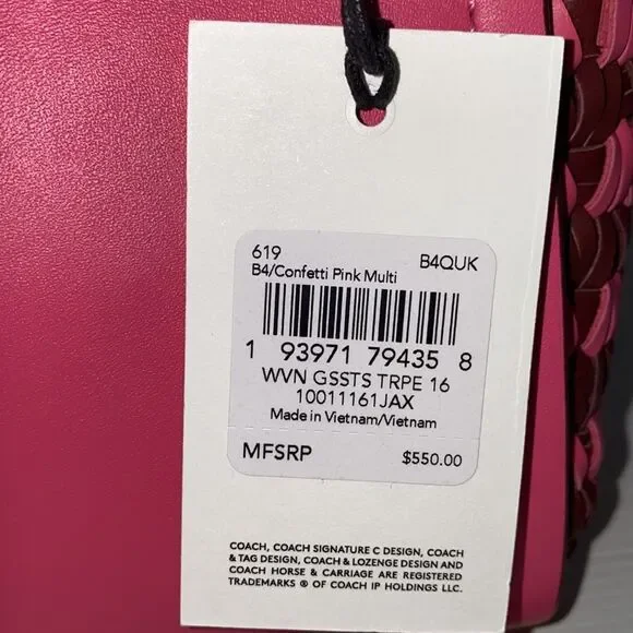 Coach Mini 619 Confetti Pink Troupe Tote 16 With Weaving Purse Handbag Crossbody - Picture 9 of 15